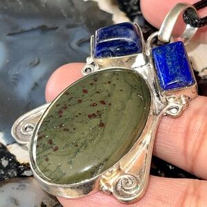 Lapis Lazuli & Bloodstone Jasper Pendant 2 1/2”